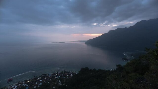 Sunrise Time Lapse from the Mountain Hill in Saleman Village Ora Beach Maluku Indonesia