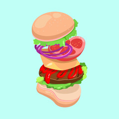 Floating cheese burger vector illustration