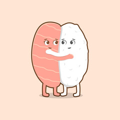hugging sushi cute cartoon vector illustration