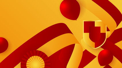 Modern red and orange flag star ribbon halftone and podium design background. Abstract background with trendy color for presentation design, flyer, social media cover, banner, nation festival banner