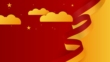 Modern red and orange flag star ribbon halftone and podium design background. Abstract background with trendy color for presentation design, flyer, social media cover, banner, nation festival banner