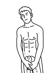 black and white of cute man cartoon for coloring