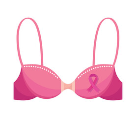 breast cancer ribbon in bra - obrazy, fototapety, plakaty