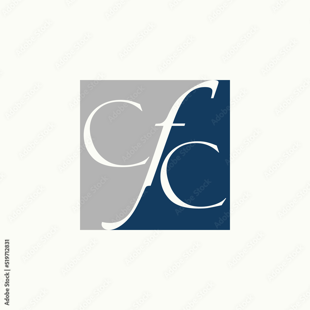 Poster simple and unique letter or word cfc serif font on square block image graphic icon logo design abstr