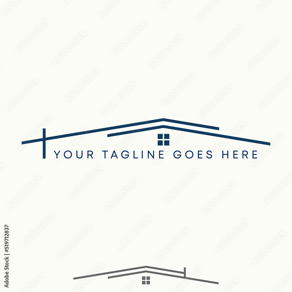 Poster simple and unique roof house double line up down with window image graphic icon logo design abstract