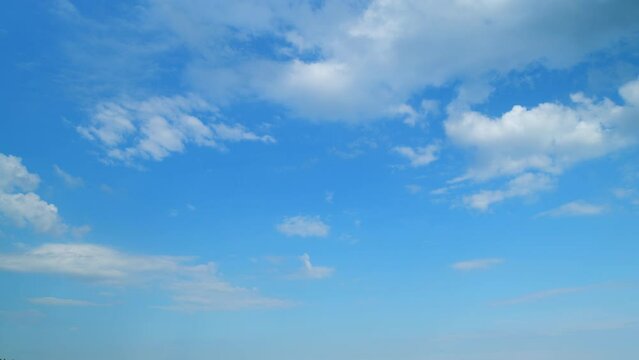 Sky and cloudscape, white cloud float in light blue sky. Rolling puffy cloud after rain background. Time lapse.