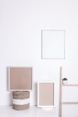 Mock up frames in white wall background, with home interior decoration, Scandi-Boho style.