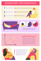 Sedentary lifestyle infographic banner or poster mockup flat vector illustration.