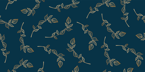 Floral Seamless Pattern with Leaves Branches. Botanical Print for Packaging Design, Wallpaper, Decor, Fabric. Vector EPS 10