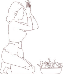 Bali woman pray Sketch