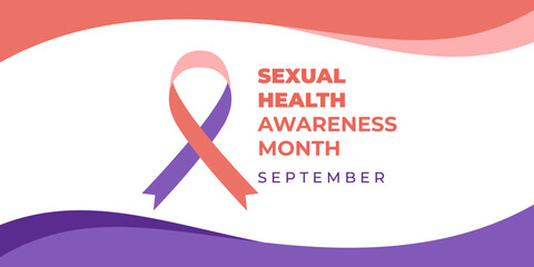 Sexual Health awareness month. Vector web banner, poster, card for social media and networks. Greeting with text Sexual Health awareness month, september. A ribbon on white background.