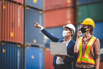 logistic shipping business concept, team of engineer foreman have a work job for cargo loading storage transport in container warehouse terminal, international export and import delivery industry