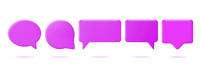 3D Blank Speech Bubbles Set Isolated.
