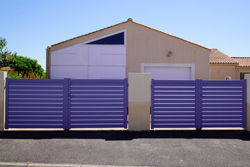 street suburb modern two home grey dark metal aluminum double leaf carriage design and sliding house blue gates