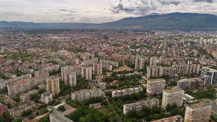 Fototapeta na wymiar Panoramic aerial view of Sofia. Sofia is the capital and largest city of Bulgaria.