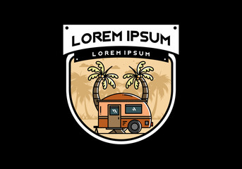 Teardrop camper and coconut tree illustration design