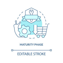 Maturity phase turquoise concept icon. Slowly production. Stage of product lifecycle abstract idea thin line illustration. Isolated outline drawing. Editable stroke. Arial, Myriad Pro-Bold fonts used