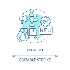 End of life turquoise concept icon. Replacement. Stage of product lifecycle abstract idea thin line illustration. Isolated outline drawing. Editable stroke. Arial, Myriad Pro-Bold fonts used