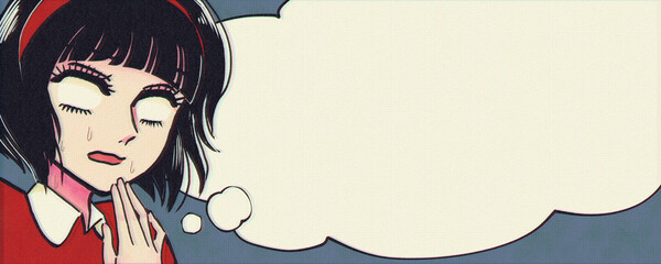昭和テレビアニメ風の少女バナー・疑問ふきだし