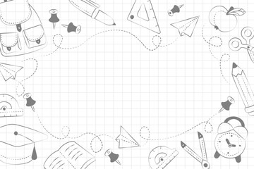 back to school hand drawn ink background with school supplies vector back to school