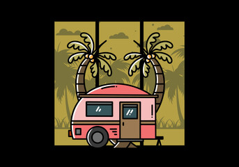 Teardrop camper and coconut tree illustration design