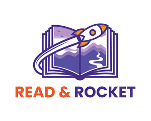 Rocket book vector logo design. Fast eBook logo template, read and rocket logo design vector