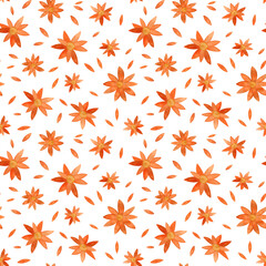 Seamless pattern with orange flowers on a white background. Watercolor illustration.