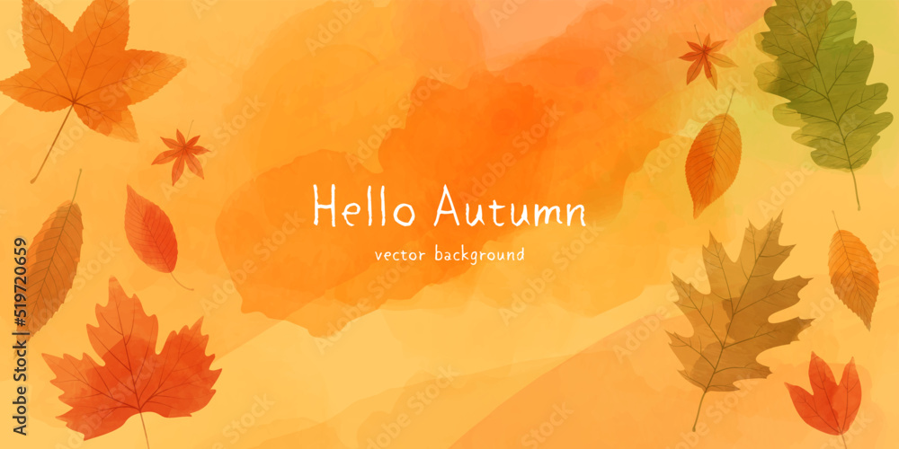 Wall mural autumn leaves banner background with copy space. vector illustration of botanical leaves watercolor.