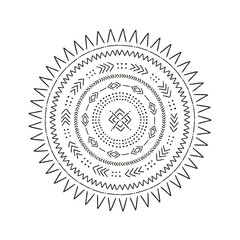 Mandala traditional folk ethnic tribal Mud Cloth vector illustration isolated on white. African inspired ornamental decorative print for home decor.