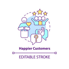 Happier customers concept icon. Satisfaction level. Tracking customer engagement abstract idea thin line illustration. Isolated outline drawing. Editable stroke. Arial, Myriad Pro-Bold fonts used