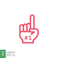Number 1 foam glove icon. Simple outline style. Fan logo hand with finger up. Thin line vector illustration isolated on white background. EPS 10.