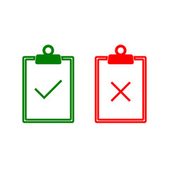 Yes No check mark sign on clipboard icon isolated on white background