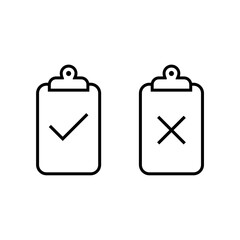 Yes No check mark sign on clipboard icon isolated on white background