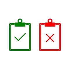Yes No check mark sign on clipboard icon isolated on white background