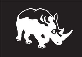 Ink pen vector rhino isolated on black, stylish graphical drawing , rhino for logotype ,design and tattoo