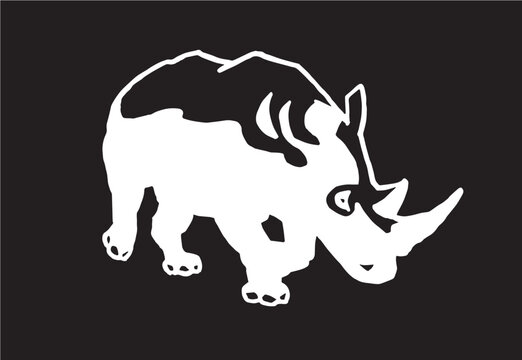 Ink pen vector rhino isolated on black, stylish graphical drawing , rhino for logotype ,design and tattoo