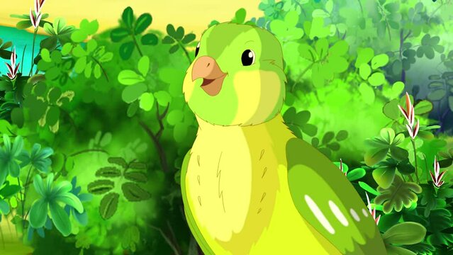 Green canary singing close up 4K