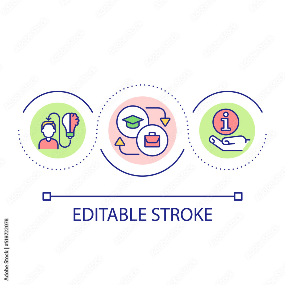 Poster connecting education and future workplace loop concept icon. real-life work experiences abstract ide