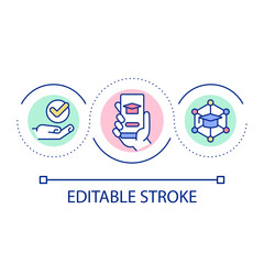 Mobile friendly elearning platform loop concept icon. Access to education abstract idea thin line illustration. Digital learning environment. Isolated outline drawing. Editable stroke. Arial font used