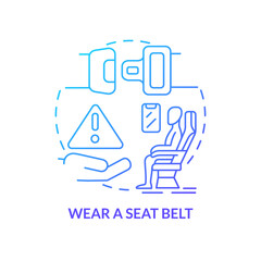 Wear seatbelt blue gradient concept icon. Airplane passenger safety abstract idea thin line illustration. Shoulder harnesses. Defensive driving. Isolated outline drawing. Myriad Pro-Bold font used