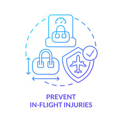 Prevent in-flight injuries blue gradient concept icon. Passenger safety tip abstract idea thin line illustration. Good maintenance. Carry-on bags. Isolated outline drawing. Myriad Pro-Bold font used