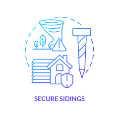 Fototapeta na wymiar Secure sidings blue gradient concept icon. Safety precaution for hurricanes abstract idea thin line illustration. Weather conditions. Isolated outline drawing. Myriad Pro-Bold font used