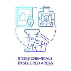 Store chemicals in secured areas blue gradient concept icon. Prepare for tornado at home abstract idea thin line illustration. Storage location. Isolated outline drawing. Myriad Pro-Bold font used
