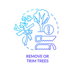 Remove and trim trees blue gradient concept icon. Safety precaution for hurricanes abstract idea thin line illustration. Prune branches. Isolated outline drawing. Myriad Pro-Bold font used