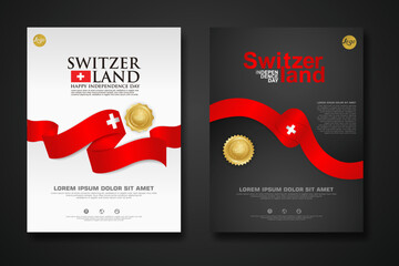 Set poster design Switzerland happy Independence Day background template