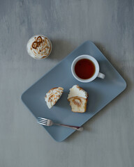 Sweet pastries decorated with caramel and salted pretzels