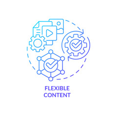 Flexible content blue gradient concept icon. Publication. Format changing ability. Data requirement abstract idea thin line illustration. Isolated outline drawing. Myriad Pro-Bold fonts used