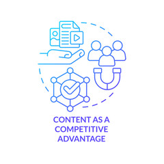 Content as competitive advantage blue gradient concept icon. Development. Data design strategy abstract idea thin line illustration. Isolated outline drawing. Myriad Pro-Bold fonts used