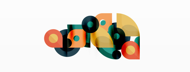 Colorful round shapes, circles and triangles background. Minimal geometric template for wallpaper, banner, presentation