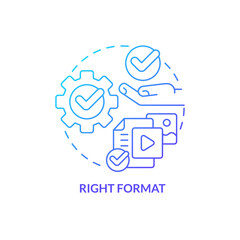 Right format blue gradient concept icon. Advertising material type. Design trend. Content tip abstract idea thin line illustration. Isolated outline drawing. Myriad Pro-Bold fonts used
